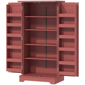 HOMCOM Bufet bucatarie, dulap de bucatarie, 5 niveluri, cu usi si rafturi reglabile, 60l x 40P x 120H cm, aspect lemn, rosu | Aosom Romania 584c imagine