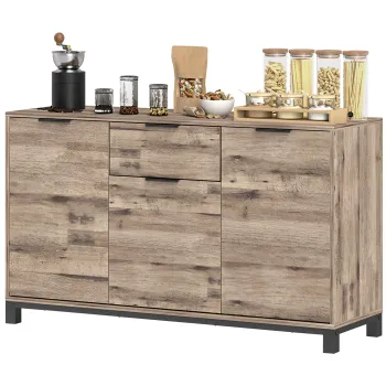 HOMCOM Bufet cu Sertar si 3 Dulapuri cu Rafturi Reglabile, 120x36,5x70 cm, Maro | Aosom Romania aeb7 imagine