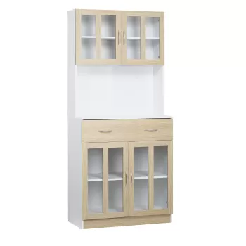 HOMCOM Bufet de Bucatarie 180cm cu Usi din Sticla, Bufet cu Structura din Lemn, Sertare si Dulapuri, Alb 9c09 imagine