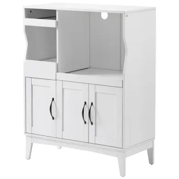 HOMCOM Bufet de Bucatarie cu 2 Dulapuri, Sertar si Rafturi Extensibile pentru Cuptor cu Microunde, 84x39x109 cm, Alb | Aosom Romania 9c84 imagine