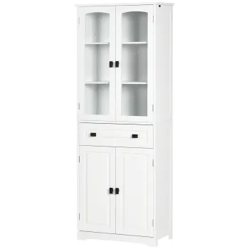 HOMCOM Bufet de Bucatarie cu 2 Dulapuri si Sertar, Mobilier de Bucatarie cu Usi si Rafturi Reglabile, 60x30x160 cm, Alb | Aosom Romania 6845 imagine