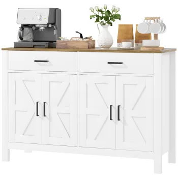 HOMCOM Bufet de Bucatarie cu 2 Sertare si 2 Dulapuri, 120x39,3x82,5 cm, Alb | Aosom Romania 25c4 imagine