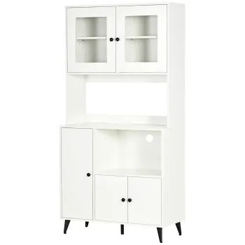 HOMCOM Bufet de bucatarie cu 3 dulapuri, nise, rafturi reglabile, usi vitrate, pasa-cablu, 90x40x180cm, alb | Aosom Romania 72bf imagine