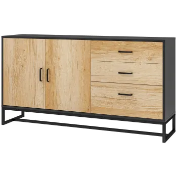 HOMCOM Bufet de Bucatarie cu 3 Sertare si un Dulapior cu 2 Usi cu Inchidere Lina, 140x35x75 cm, Lemn Natural | Aosom Romania 69fc imagine