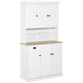 HOMCOM Bufet de Bucatarie cu Dulap, Dulap Bufet de Depozitare Modern pentru Bucatarie cu Blat pentru Cuptorul cu Microunde, Alb 079f imagine