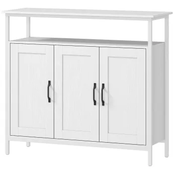 HOMCOM Bufet de Bucatarie cu Raft Deschis si 2 Dulapuri, Mobilier de Bucatarie cu Rafturi Ajustabile din Lemn, Bufet pentru Hol, Sufragerie si Sala de Mese, 100x35x88 cm, Alb | Aosom Romania 5208 imagine