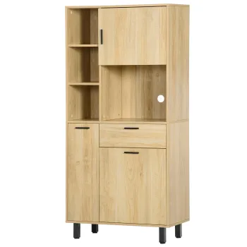 HOMCOM Bufet de bucatarie sifonier de bucatarie cu multi-stocare, cu un sertar, 3 dulapuri, 4 nise si pas-cabluri inaltime 166 cm | Aosom Romania 626f imagine