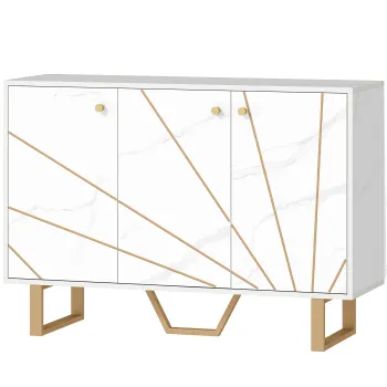 HOMCOM Bufet de depozitare pentru living cu 2 dulapuri 3 usi si polita reglabila, picioare din metal, aspect marmura alba | Aosom Romania 5322 imagine