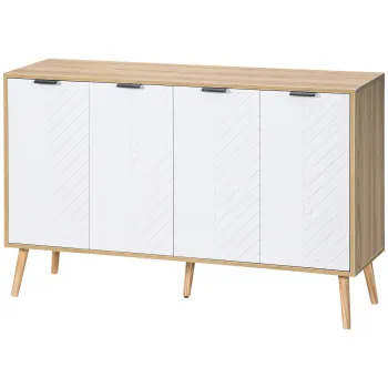 HOMCOM Bufet de depozitare scazut mobilier cu 2 dulapuri 4 usi model de sevalet rafturi reglabile 120 x 35 x 77,4 cm alb | Aosom Romania 7578 imagine