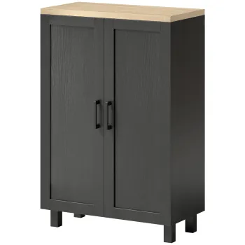 HOMCOM Bufet de Living Ingust cu 2 Usi Dulap de Bucatarie cu Polita Reglabila pentru Hol 60x30x90 cm Negru | Aosom Romania ce65 imagine