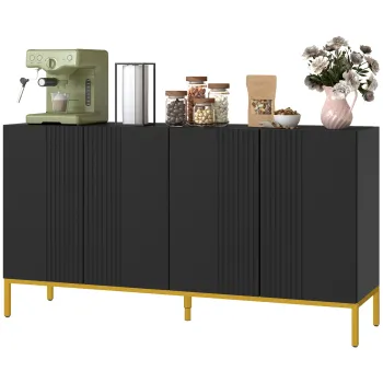 HOMCOM Bufet design contemporan grafic 2 dulapuri usa rafturi reglabile lemn negru metal auriu | Aosom Romania 6d5d imagine