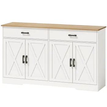 HOMCOM Bufet, dulap buffet 140 cm stil ferma pentru bucatarie cu 2 sertare si 2 dulapuri, Alb | Aosom Romania 7a1a imagine