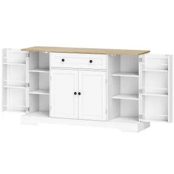 HOMCOM Bufet dulap de bucatarie cu 4 usi, sertar, raft reglabil, rafturi pe usi pentru bucatarie, sufragerie, 138x40x85cm, Alb | Aosom Romania b944 imagine