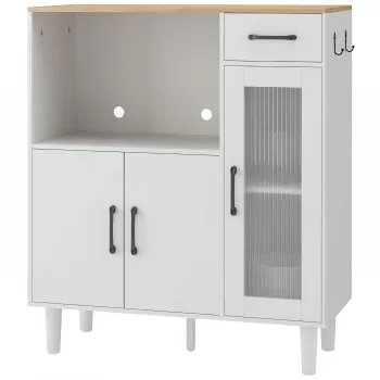 HOMCOM Bufet dulap de bucatarie cu sertar, 2 dulapuri, compartiment deschis, usa acrilica nervurata 80 x 34 x 91 cm Alb+Stejar | Aosom Romania 51e3 imagine