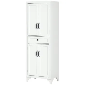 HOMCOM Bufet inalt armoire de cuisine 4 usi 2 dulapuri si 1 sertar central inaltime 170 cm cu raft reglabil alb | Aosom Romania a788 imagine