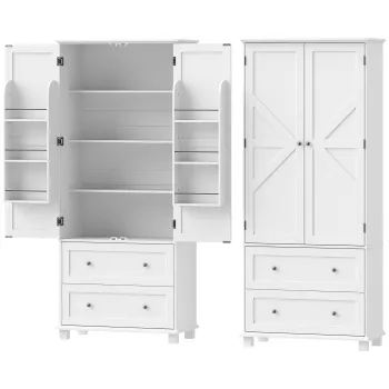 HOMCOM Bufet inalt bucatarie, dulap de bucatarie 2 usi, 2 sertare, 6 suporturi pe usi, rafturi reglabile, 80x39,5x184,5cm, alb | Aosom Romania ad93 imagine
