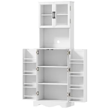 HOMCOM Bufet inalt bucatarie dulap de bucatarie 4 usi 8 suporturi condimente blat raft reglabil 60x39,5x179,6cm alb | Aosom Romania 3b35 imagine