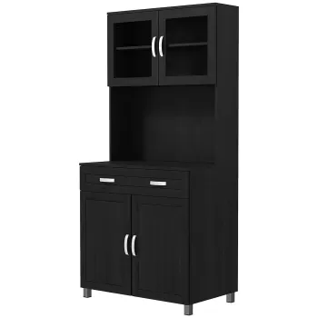 HOMCOM Bufet inalt bucatarie, dulap de bucatarie cu 4 usi, sertar, blat, rafturi reglabile, 80x48x170cm, negru | Aosom Romania cd95 imagine