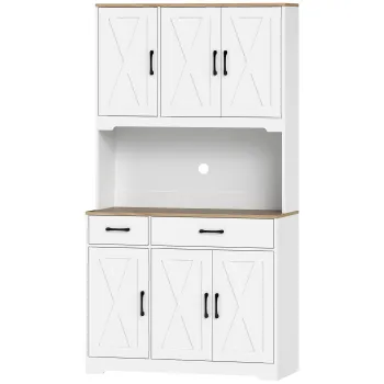 HOMCOM Bufet inalt bucatarie dulap de bucatarie cu 6 usi 2 sertare blat rafturi reglabile 94x39,5x175,2cm alb | Aosom Romania 4676 imagine