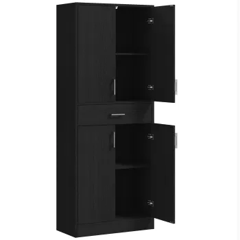 HOMCOM Bufet inalt dulap de bucatarie 4 usi 2 dulapuri si 1 sertar central inaltime 180 cm cu 2 polite reglabile negru | Aosom Romania 432b imagine