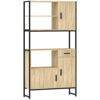 HOMCOM Bufet inalt pentru bucatarie, dulap de bucatarie, 3 Usi cu Inchidere Silentioasa, Sertar, Blat de Lucru, Nise Deschise, Lemn natural | Aosom Romania 9650 imagine