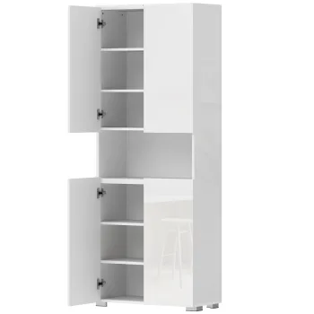 HOMCOM Bufet inalt pentru bucatarie, dulap de bucatarie, 4 usi cu inchidere lina si rafturi reglabile, 68x34x180cm, alb lucios | Aosom Romania 1b72 imagine