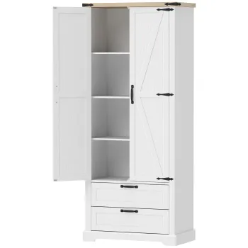 HOMCOM Bufet inalt pentru bucatarie, dulap de bucatarie cu 2 usi, 2 sertare, rafturi reglabile, stil rustic, 76x40x180cm, alb | Aosom Romania d9ed imagine