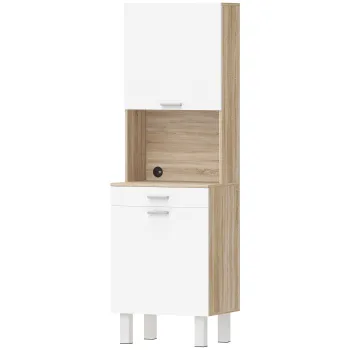 HOMCOM Bufet inalt pentru bucatarie, dulap de bucatarie cu 2 usi, sertar si blat, 55x40x174 cm, alb si lemn natural | Aosom Romania 0fd7 imagine