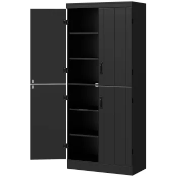 HOMCOM Bufet inalt pentru bucatarie, dulap de bucatarie cu 4 usi, 6 niveluri si rafturi reglabile, 76 x 40 x 176,7 cm, negru | Aosom Romania 3ac9 imagine