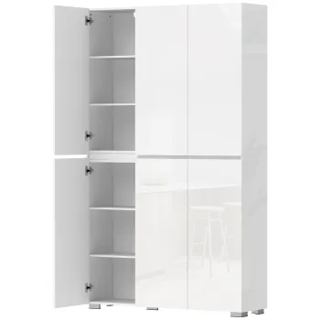 HOMCOM Bufet inalt pentru bucatarie dulap de bucatarie cu finisaj lucios 6 usi cu inchidere silentioasa rafturi reglabile alb | Aosom Romania 852e imagine