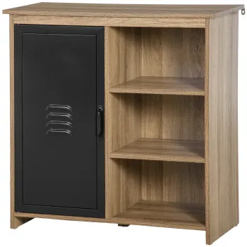 HOMCOM Bufet industrial - Mobilier de depozitare pe picioare, 3 nise + dulap - lemn si usa metalica neagra | Aosom Romania 9660 imagine