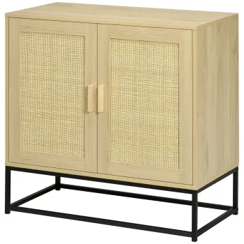 HOMCOM Bufet joasa de stil boem cu dulap 2 usi ratan tesut raft ajustabil in inaltime 80 x 40 x 80 cm natural | Aosom Romania 0aa7 imagine