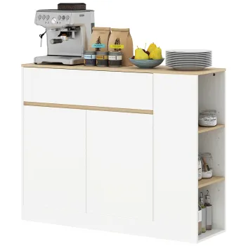 HOMCOM Bufet, mare compartiment de dulap, 3 rafturi, sertar, 105 x 30 x 81,5 cm, Alb/lemn | Aosom Romania 25cc imagine