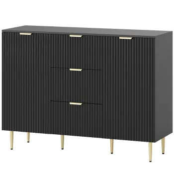 HOMCOM Bufet mobilier bucatarie depozitare cu 3 sertare, rafturi reglabile, dulapuri cu usi canelate, 120 x 40 x 90 cm, negru | Aosom Romania d0fa imagine