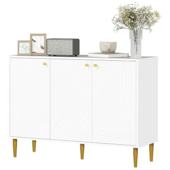 HOMCOM Bufet mobilier de depozitare cu 2 dulapuri, 3 usi rafturi reglabile picioare aurii din otel 107 x 35 x 77 cm alb | Aosom Romania 0c34 imagine