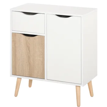 HOMCOM Bufet Mobilier de Depozitare Design scandinav 2 dulapuri sertar culisant Lemn Alb stejar deschis | Aosom Romania 36e3 imagine