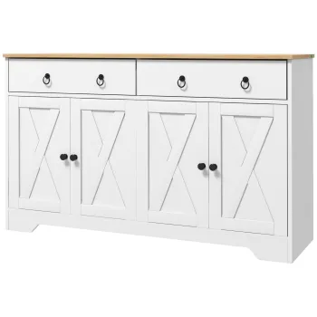 HOMCOM Bufet mobilier de depozitare dulap de bucatarie stil rustic 2 sertare si 2 dulapuri rafturi la inaltimi reglabile alb | Aosom Romania 9b62 imagine