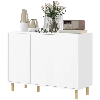 HOMCOM Bufet Modern cu 2 Dulapuri si 3 Rafturi, Mobilier Multifunctional din Lemn, 107x40x80 cm, Alb | Aosom Romania 7759 imagine