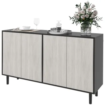 HOMCOM Bufet Modern cu 2 Dulapuri si Raft Reglabil, Mobilier Bucatarie cu 4 Usi si Picioare din Pin, 121x37x75 cm, Negru | Aosom Romania 08f6 imagine