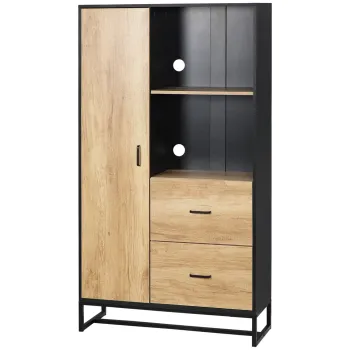 HOMCOM Bufet Modern cu 2 Sertare, 2 Rafturi si un Dulapior cu 4 Compartimente, 88x35x160 cm, Lemn Natural | Aosom Romania 5c71 imagine