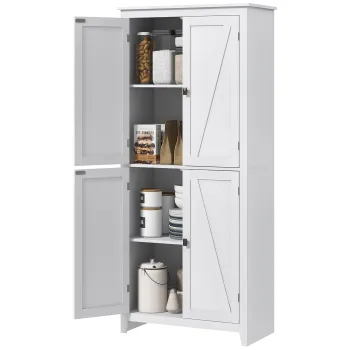 HOMCOM Bufet Modern cu 4 Usi, Rafturi Reglabile si Baza Inaltata, Dulap pentru Bucatarie, 80x40x182 cm, Alb | Aosom Romania 0d2d imagine