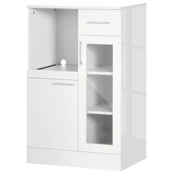HOMCOM Bufet modern cu dulapuri si sertar, dulap de bucatarie cu economie de spatiu din lemn si sticla 60x40x95cm, alb | AOSOM RO 3bd3 imagine
