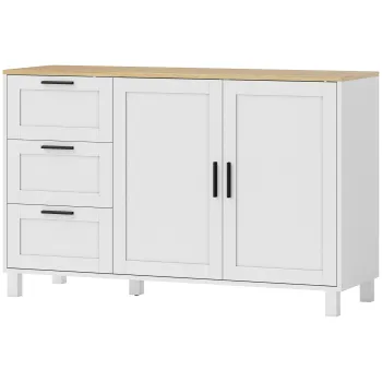 HOMCOM Bufet modern cu usi Soft-Close, dulap bar pentru cafea cu 3 sertare si raft reglabil, Alb | Aosom Romania 1012 imagine