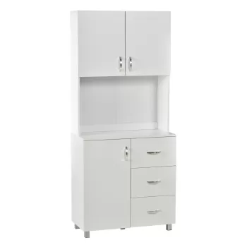 HOMCOM Bufet Modern din Lemn Alb cu 2 Dulapioare, Polite Reglabile, 1 Raft Deschis si 3 Sertare, 80x39,5x183,5cm 228b imagine