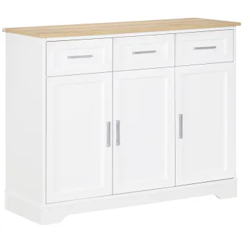 HOMCOM Bufet Modern pentru Bucatarie si Sufragerie din MDF si PAL Raft Reglabil, Dulap Multifunctional cu 3 Sertare si 3 Usi, 101x39x82 cm, Alb d493 imagine