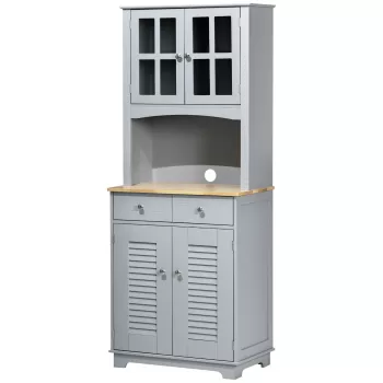 HOMCOM Bufet pentru bucatarie, Mobilier din lemn, dulap de bucatarie in stil clasic, Gri, 68x39.5x170cm | AOSOM RO bf30 imagine