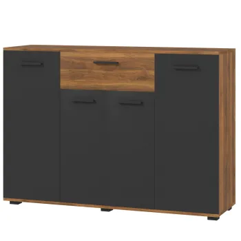 HOMCOM Bufet pentru living, mobilier de depozitare cu 4 dulapuri, sertare si rafturi reglabile, dim. 120 x 35 x 85 cm, maro si negru | Aosom Romania 3477 imagine