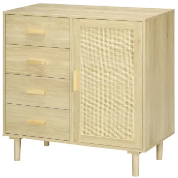 HOMCOM Bufet rotin cu dulapuri cu usa cannage si 4 sertar, 80 x 38 x 80,5 cm, efect lemn natural | Aosom Romania 33bb imagine