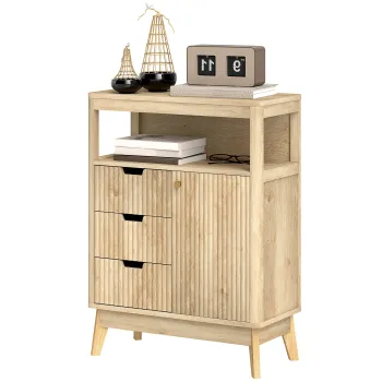 HOMCOM Bufet salon mobilier de depozitare cu dulap cu usi, raft reglabil si raft deschis, 60x30x81cm, lemn natural | Aosom Romania c50a imagine