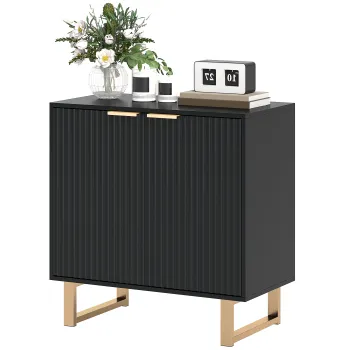 HOMCOM Bufet salon mobilier de depozitare stil modern cu dulap cu 2 usi canelate, raft ajustabil, picioare metalice, negru | Aosom Romania 0b4e imagine